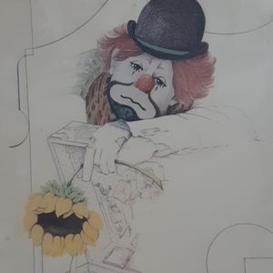 Vintage Clown Art Litho Wall Hanging